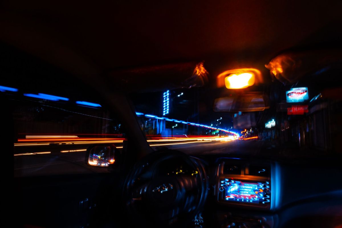 hazard lights car road