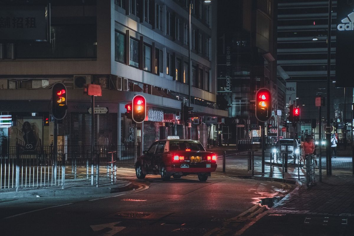 hazard lights car road