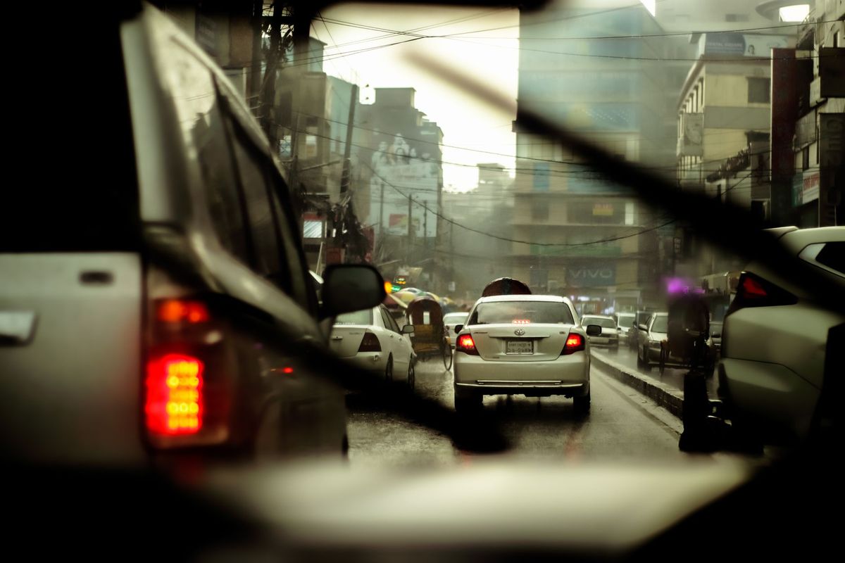 hazard lights car road