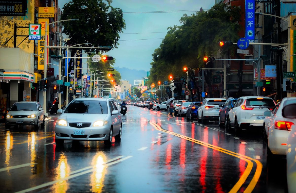 hazard lights car road