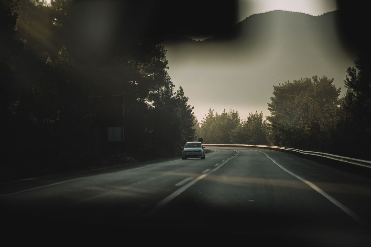 hazard lights car road