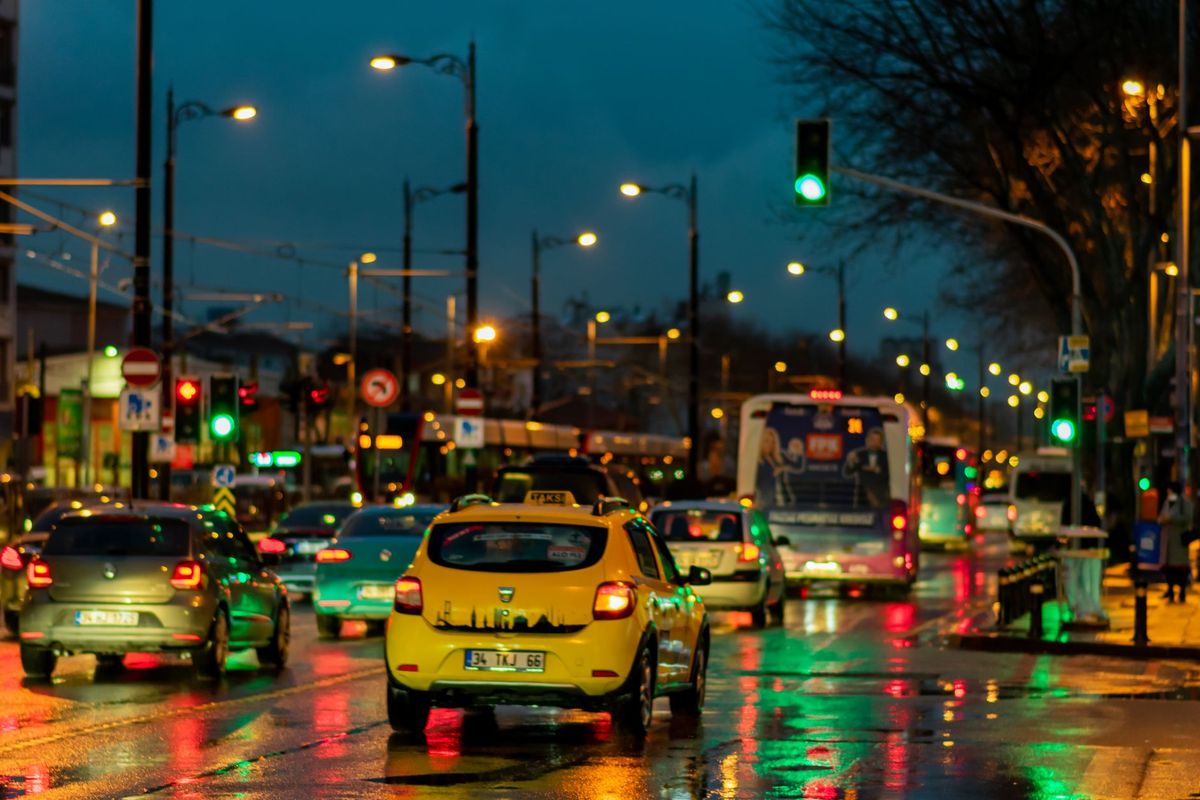 hazard lights car road