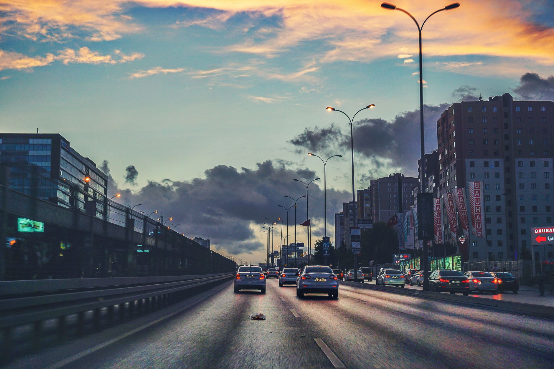hazard lights car road