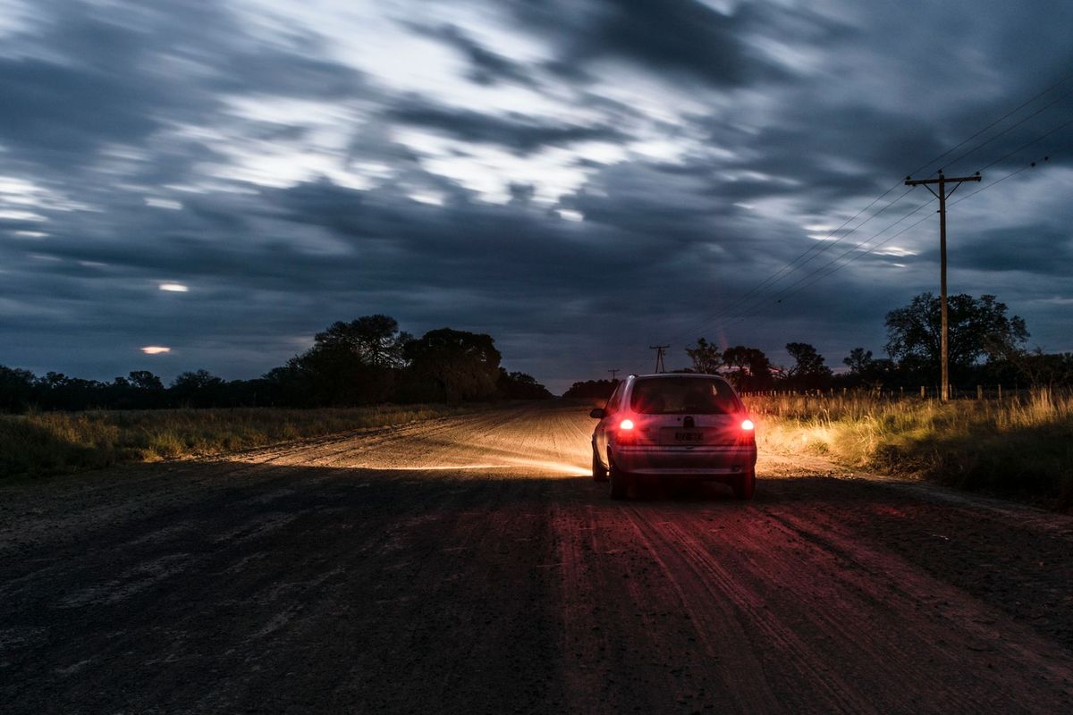 hazard lights car road